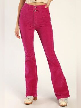 Jayde Magenta High Rise Flared Corduroy Pants